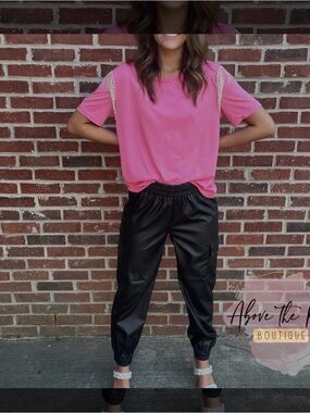 THML Black Cargo Jogger Pants - Elastic Waist & Cuffs